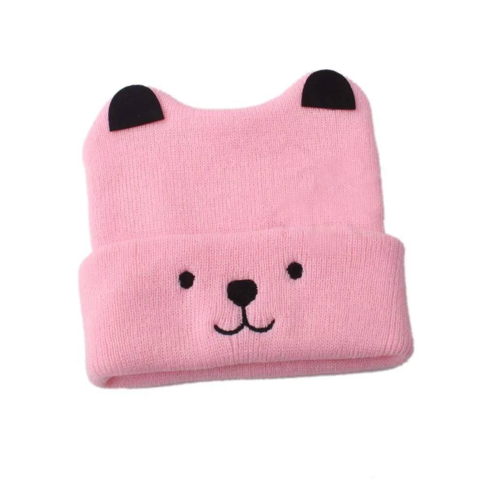 Beanies детская зимняя шапка Дети Девочки Мальчики Твердые крышки зимняя шапочка шапка мультфильм Медведь теплая вязаная крючком шапка бини шапки