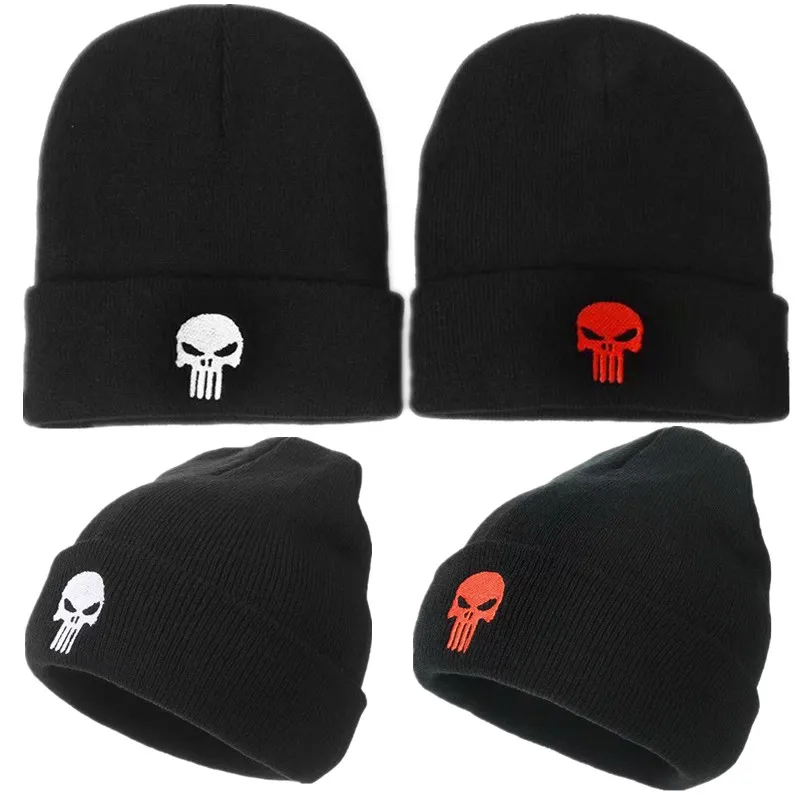 

Punisher Superhero Cosplay Costume Winter Warm Beanie Embroidery Hat Knitted Cap Unisex