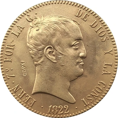 24 K позолоченный 1822 Испания 320 Reales-Фернандо VII копия монет | Дом и сад