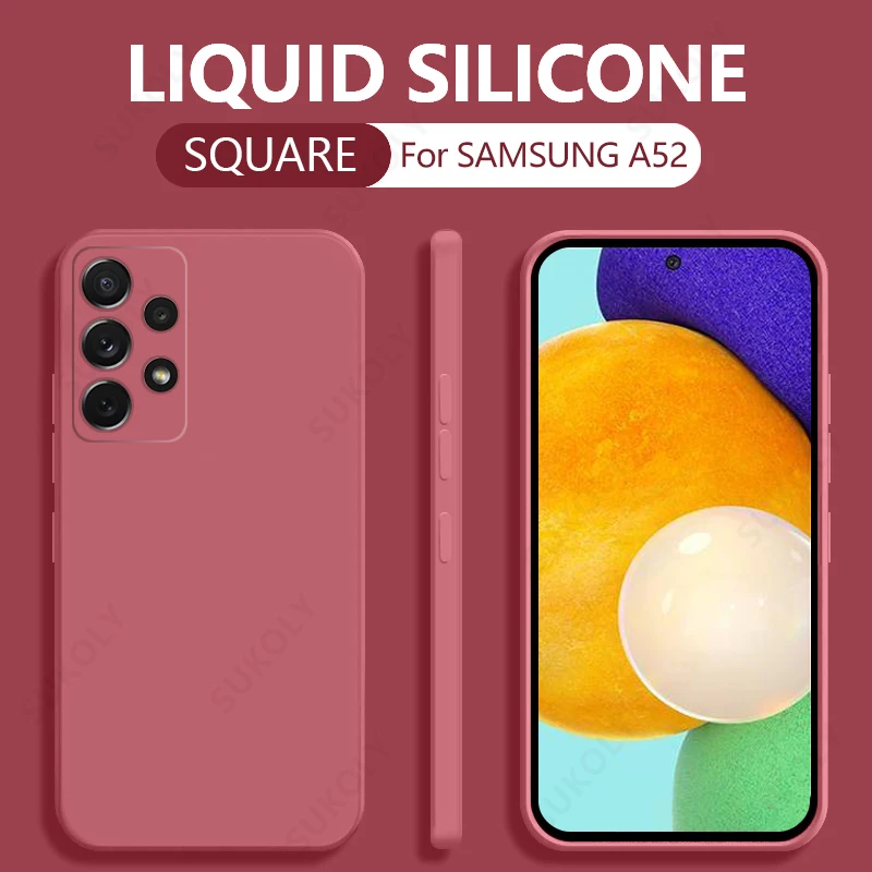 For Samsung A52 5G Liquid Silicone Square Case Lens Protective Matte Cover For Samsung S22 Ultra S20 FE Note 20 A51 A71 A32 A72 best case for samsung Cases For Samsung