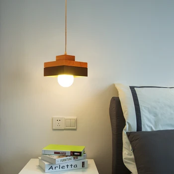 

Nordic Chandelier Light Minimalist Square Wooden Black White Hanging Lamp for Bedroom Bedside Kitchen Foyer Decor Luminaire