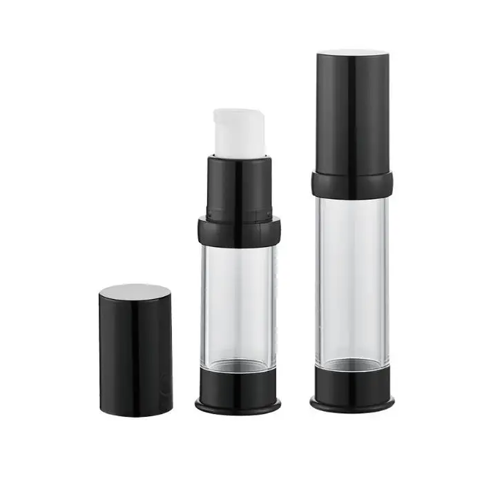 

200pcs 5ml Empty Airless Vacuum Pump Bottle 5cc Refillable Plastic Lotion For Travel with Black Top and Bottom SN298