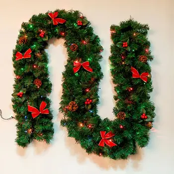 

2.7M Christmas Garland ireplace Stairs Gold Baubles Flowers Xmas Tree Decor