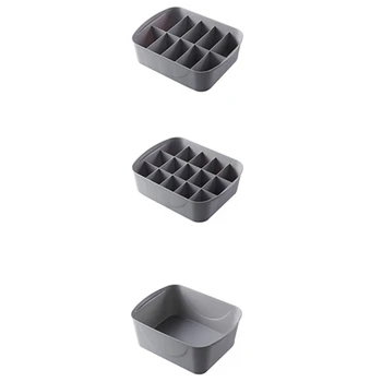

3Pcs/Set Houseware Underwear Organizer with Cover Home Storage Socks Bra Medicine Box for Clothes Drawer Dividers Closet Gray