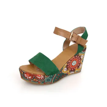 

Women's leather frosted lady sandals wedges sandals fashion floral water table cloth and comfortable leisure female sandals