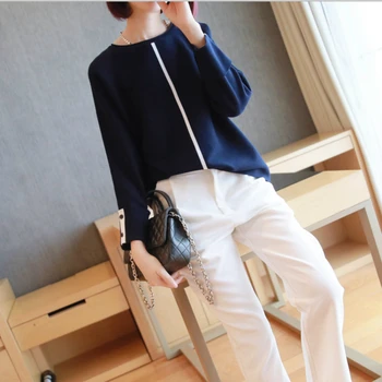 

M-XXL Plus SIze Korean Style Modis Fall Sweater Ladies Long Sleeve Contrast Knitted Sweater Pullovers Casual Red Sweaters Winter