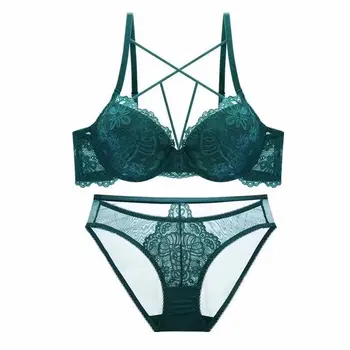

The New French Sexy Gather-up Lace Underwear Ladies Thin Strap Hollow Bra Temptation Beauty Back Bra Set