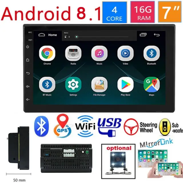 Android 8.1 WiFi Double-Din Car Stereo with GPS Navigation & Reverse Camera