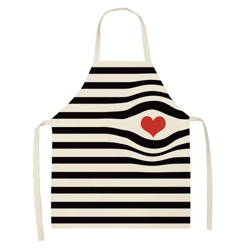

Love Heart Printed Kitchen Aprons for Women Mr Mrs Cotton Linen Home Cooking Baking Waist Bib Pinafore Cleaning Tools