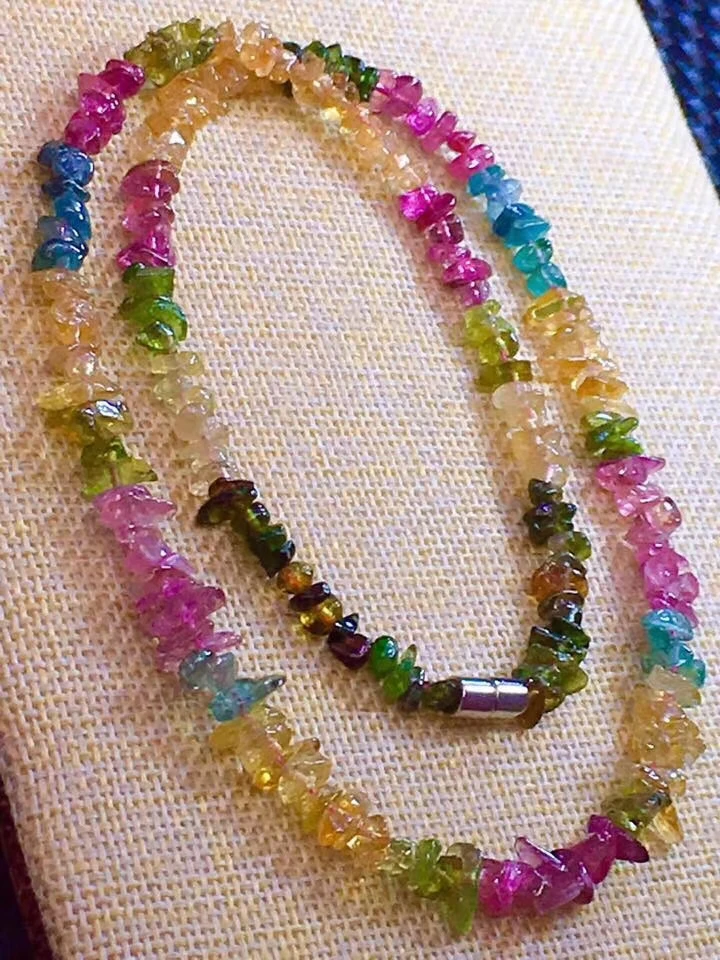 

Genuine Natural Colorful Tourmaline Quartz Crystal Necklace 5-11mm Clear Beads Stretch Necklace Woman AAAAA