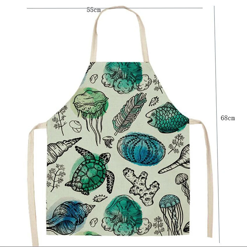 Kitchen Apron Funny Small Turle Printed Sleeveless Cotton Linen Aprons For Men Women Home Cleaning Tools