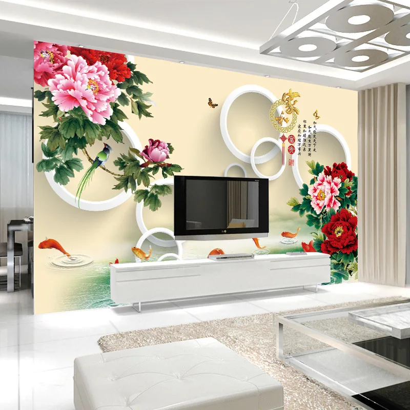 

3D Large Mural Living Room Bedroom TV Background Wallpaper Warm Simple Peony Flowers