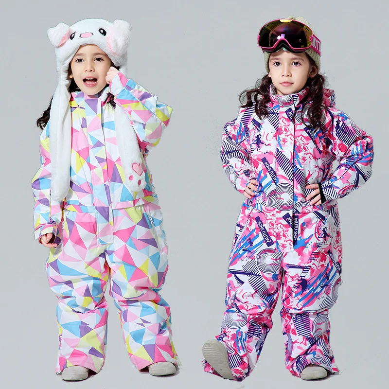 

2020 Winter Girls One Piece Ski Suits Sports Overalls Snowboard Children Waterproof Kids Snow Jumpsuits Warm Hoodie Baby Clothes