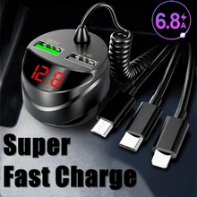Chargeur rapide de voiture QC 3.0 avec câble USB 3 en 1, pour iphone 12 11, Samsung, Xiaomi, Huawei, Micro USB, type c 