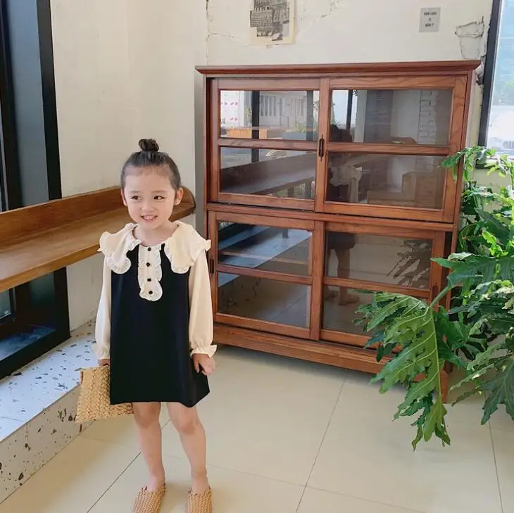 Платье в Корейском стиле с оборками в стиле пэчворк для девочек осенние хлопковые модные платья для девочек от 1 до 7 лет HW682