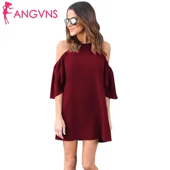 

Women Fashion Solid Casual Bare Shoulder Summer Short Sleeve Above Kenn O-Neck Dress None
