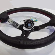 Универсальный алюминиевый Автомобильный руль для гонок, 14 дюймов, 350 мм, черное с перфорацией, кожаный руль, новинка