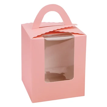 

Cute Mini Biscuit Candy Box Single Muffin Box Portable Pink Window Cupcake Box Mousse Mud Pudding Bottle Packaging Cup Gift