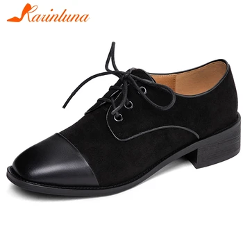 

KARINLUNA Ol Med Heels Dress Pumps Office Genuine Leather Pumps Women 2020 Spring Brand New Trendy Patchwork Shoes Woman