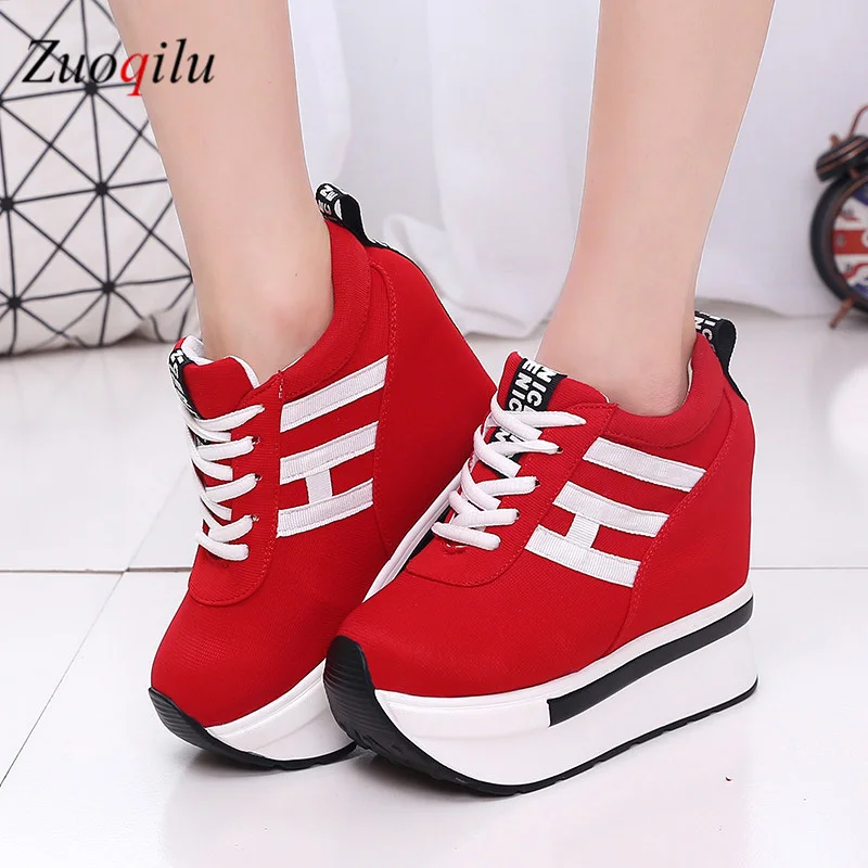 2019 women vulcanized shoes heels platform shoes canvas ladies casual shoes height increasing shoes woman autumn shoes