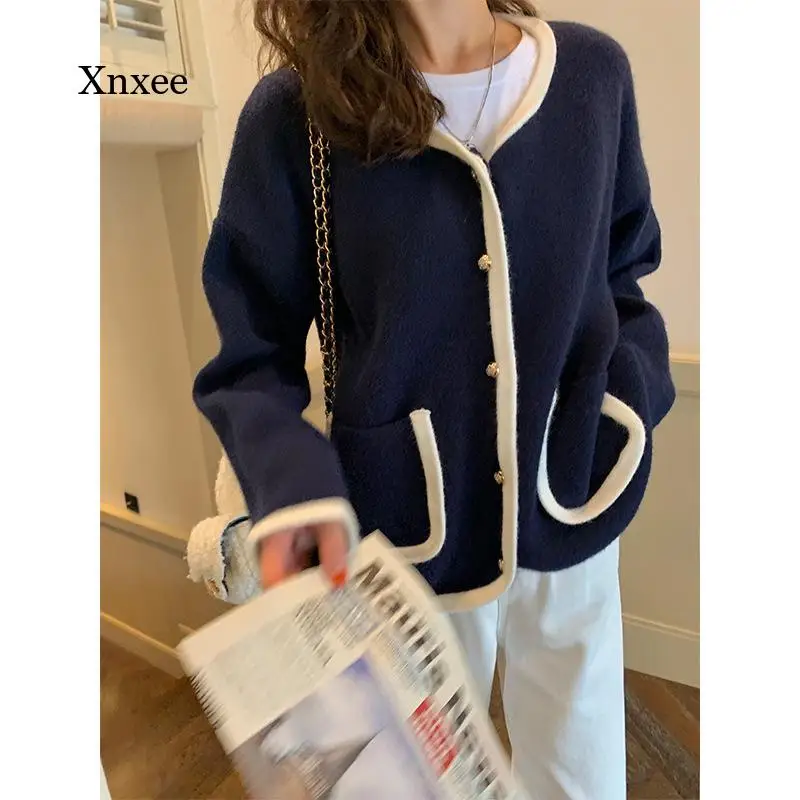 

2021 Knitted Cardiagn for Women Clothing Vintage Jacket O-Neck Long Sleeve Pocket Pull Femme Korean Fashion Tops Clothing