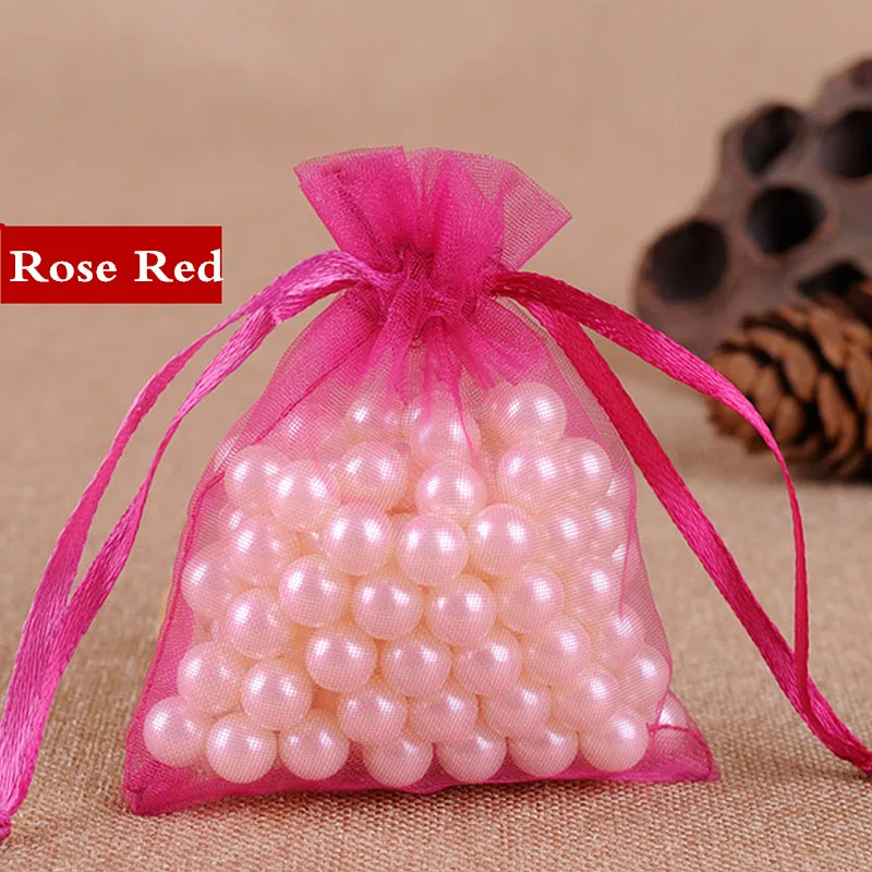 rose red 100 шт/50 шт 7x9 9x12 10x15 13x18 см сумки из органзы Ювелирные изделия упаковочный мешочек для свадьбы украшения Drawable мешок подарочные пакеты 21 цвет OR7 - Цвет: rose red