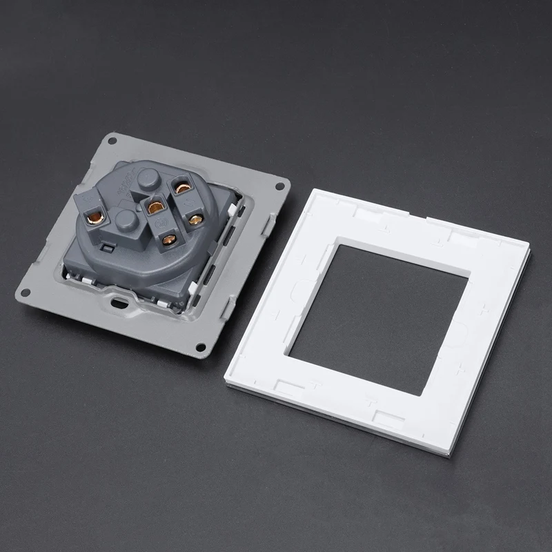 White Eu Standard Power Socket,White Crystal Glass Panel,Ac 110~250V 16A Wall Power Socket