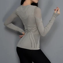 Zhangyunuo, женский укороченный топ для йоги, Спортивная рубашка для спортзала, йоги, длинный рукав, топ для фитнеса, сексуальное Сетчатое быстросохнущее бесшовное для тренировки, топ, рубашки