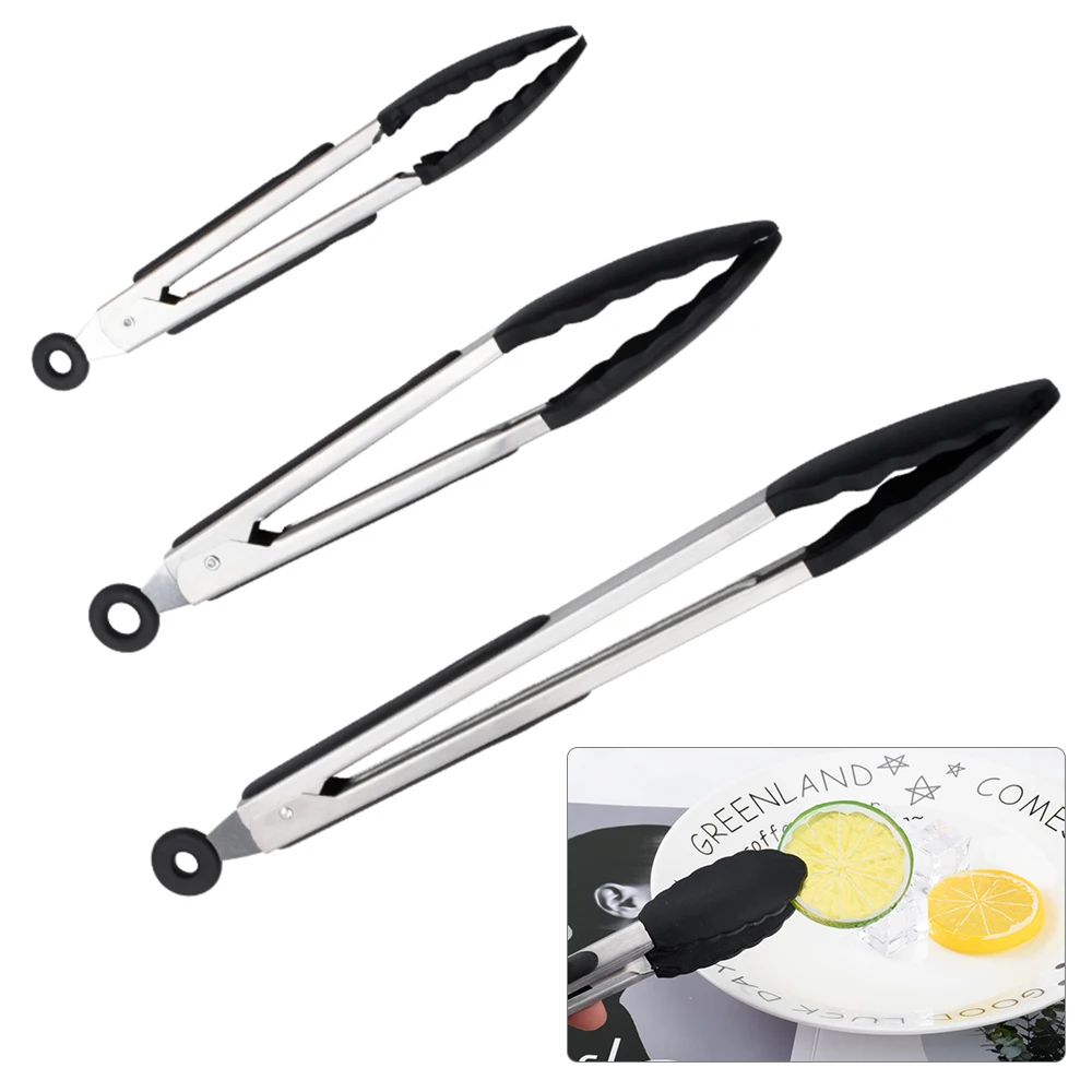 

1 Pc Kitchen Accessories NEW Silicone Kitchen Cooking Salad Serving Stainless Steel Handle Utensil Kitchen Tools BBQ Tongs