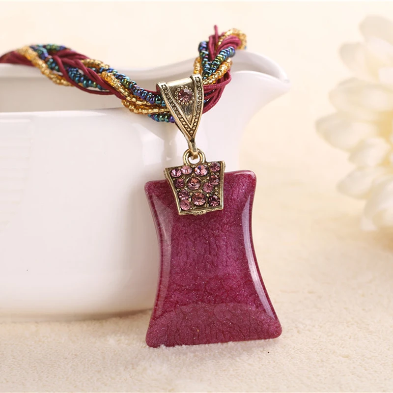 ELIfashion Ретро богемное ожерелье с кривым квадратным кристаллом в богемном стиле многослойная цепочка с бусинами ожерелье для женщин 6 цветов