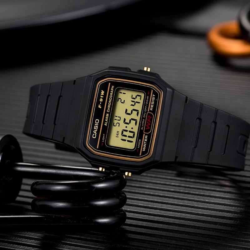 Оптическими зумом Casio часы Классический Винтаж электронные часы F-91WG-9Q