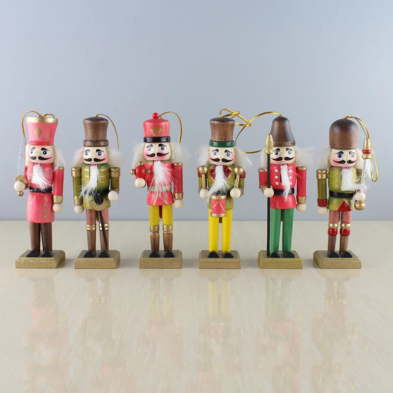 

6pcs Home Decor Wooden Nutcracker Doll Soldier Miniature Figurines Vintage Handcraft Puppet New Year Christmas Ornaments