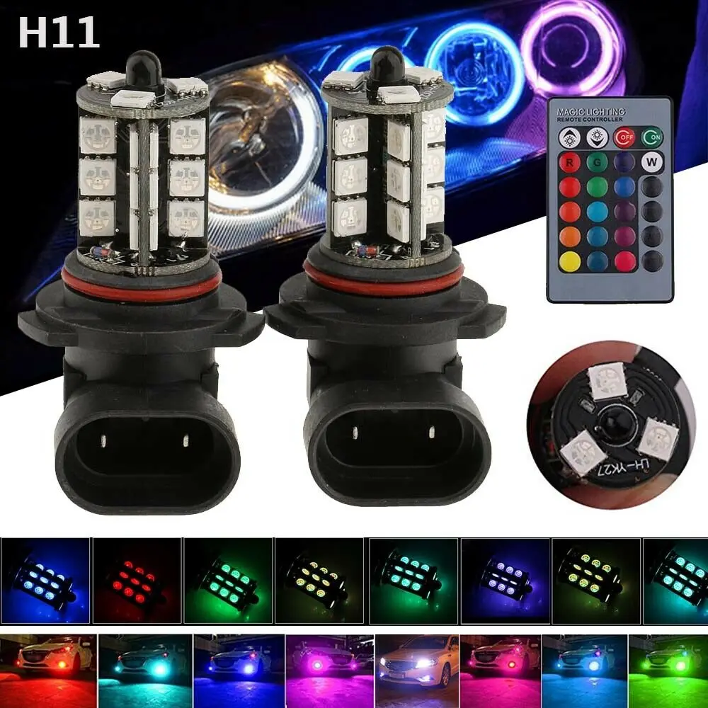 2 шт. H11 5050 светодиодный 27 SMD RGB автомобильный головной светильник лампа для