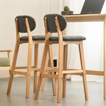 

Nordic Solid Wood Bar Chair Back Home Bar Stool Modern Minimalist Front Desk Bar Chair Creative High Stool