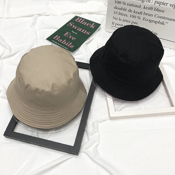 Bucket Hats Women Solid Simple All-match Double-sided Cap Womens High Quality Female Harajuku Black Sunscreen Hat Accessories - Цвет: khaki