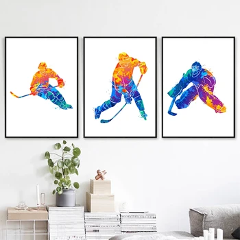 

Watercolor Winter Sport Poster Wall Art Canvas Painting Player Hockey Player Splash Prints Hockey Goalie Illustration Home Decor