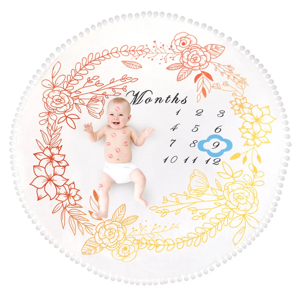 Baby Milestone Blanket Photography Monthly Background Cloth DIY Infant Kids Photo Props Floral Print
