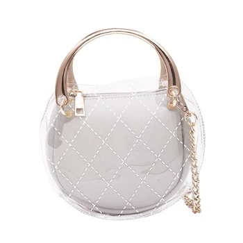 

Quilted Transparent Crossbody Bags for Women Summer Round Beach Bag Lady Shoulder Messenger Bag Handbags Totes