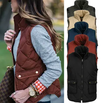 

Women Winter Fashion Sleeveless Vest Jacket Ladies Casual Coat Tops