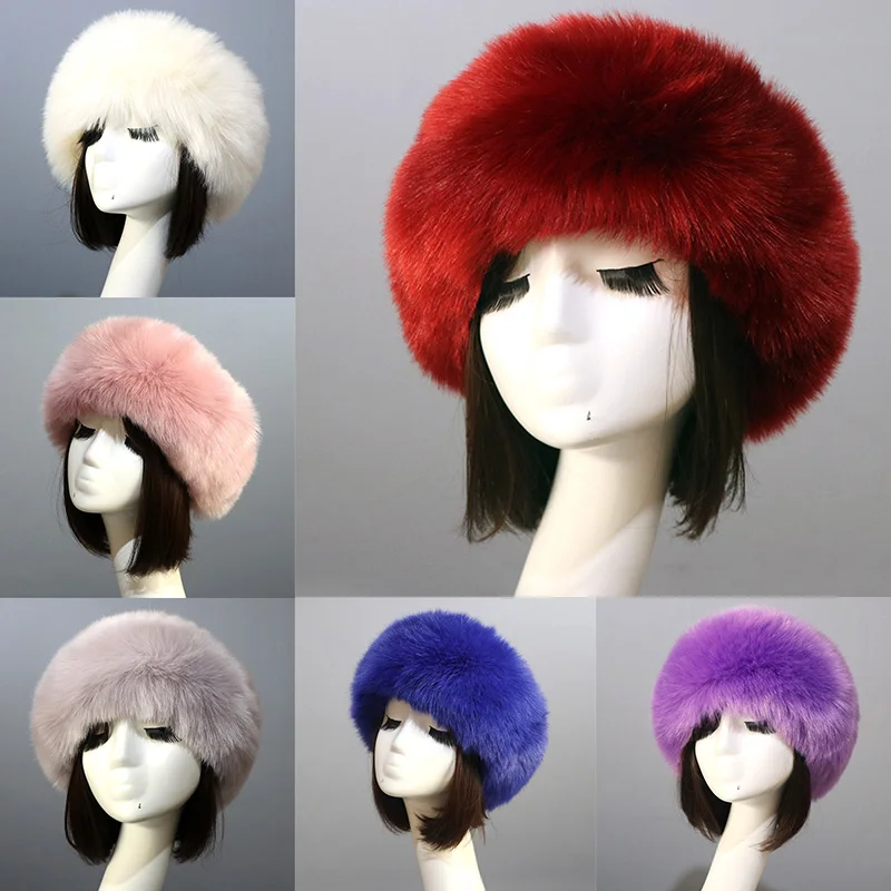 Women Faux Fur Cap Fashion Casual Solid Winter Warm Comfortable Female Short Plush Hairband Empty Top Hat Outdoor Ski Hats mens fur bomber hat