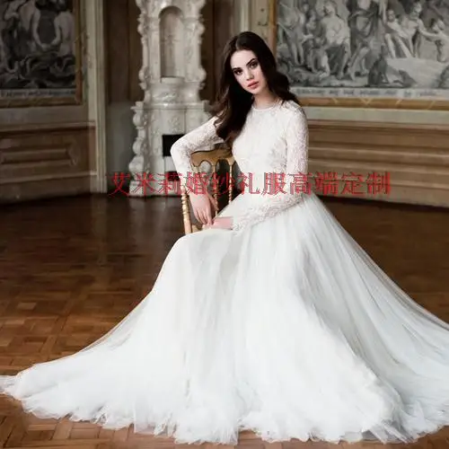 Lange seeve tulle kant knop Arabische Moslim 2019 Vestidos De Novia bridal Birde gown new hot Casamento moeder van de bruid jurken Lange seeve tulle kant knop Arabische Moslim 2019 Vestidos De Novia bridal Birde gown new hot Casamento moeder van de bruid jurken