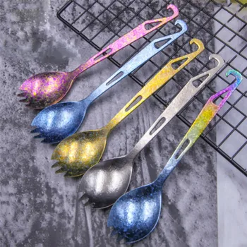 

H Camping Equipment Titanium Spork With Bottle Opener Sandblasting Outdoor Camping Titanium Flatware For Travel Camping 25*165mm