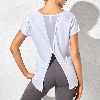 Sport short sleeve tops gym women long sleeve Back Yoga Shirts Loose Reverse Drape Activewear
