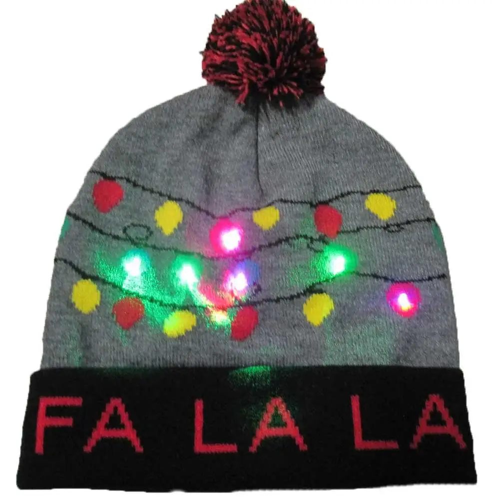 New Christmas Hats LED Light Beanie Knitted Colorful Cap Christmas Santa Elk Snowman Light Up Knitted Hat For Kids Supplies