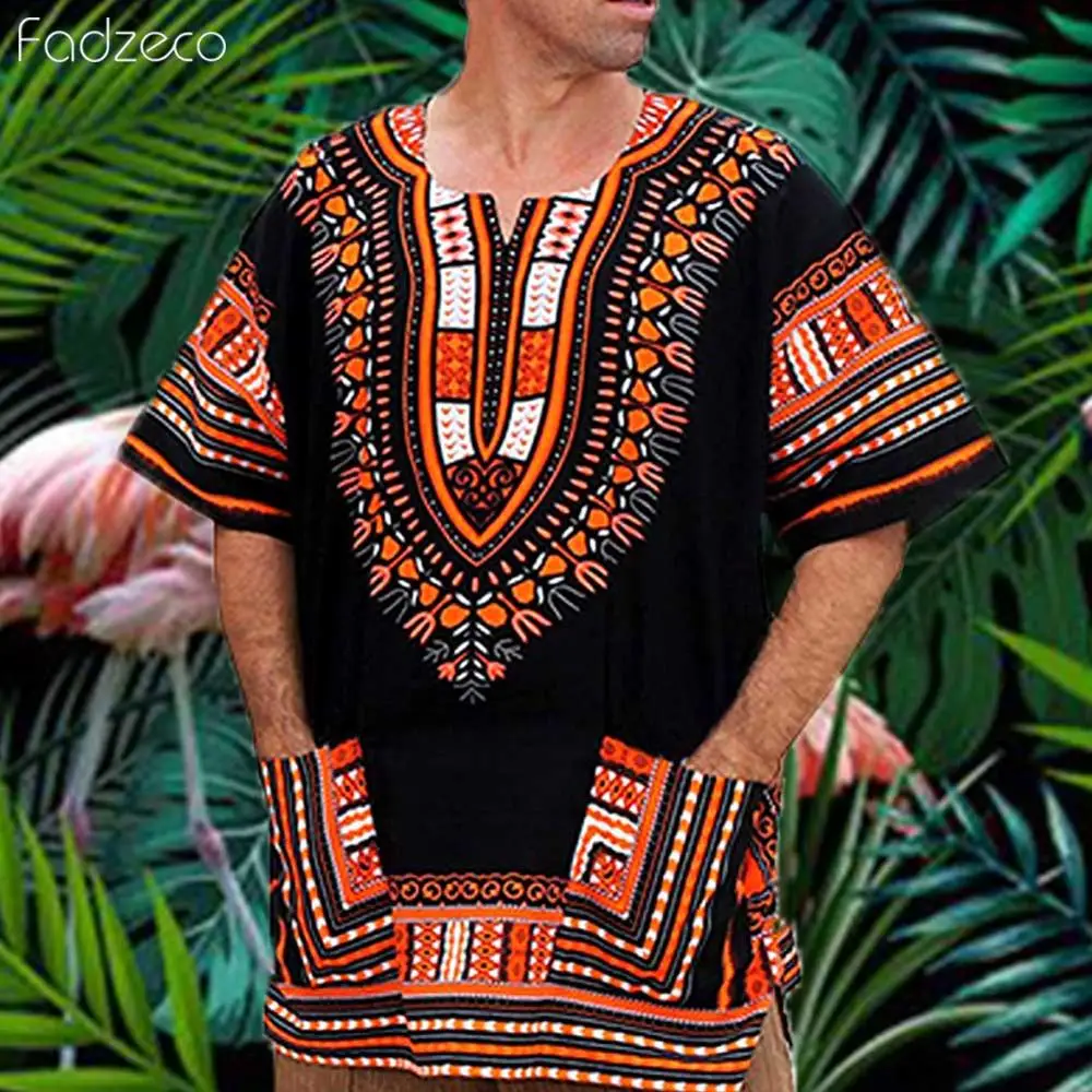 Мужская одежда в африканском стиле Fadzeco Dashiki футболка с принтом традиционном