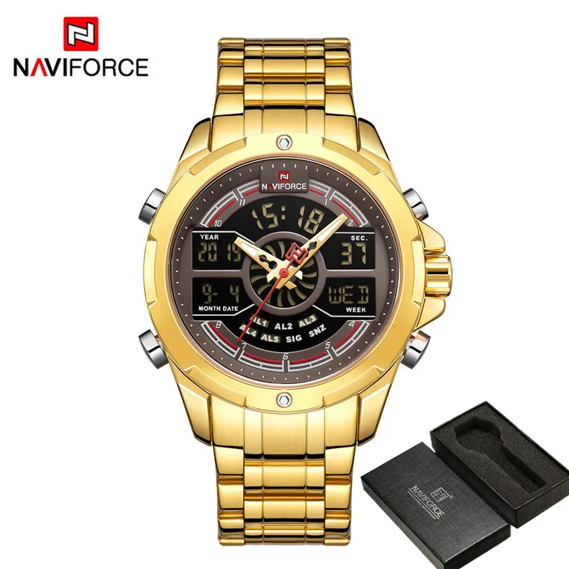 NA917002 with box NAVIFORCE Лидирующий бренд Роскошные модные мужские часы кварцевые цифровые мужские часы Военные Спортивные часы из нержавеющей стали зеленые мужские наручные часы 9170 - Цвет: NA917002 with box