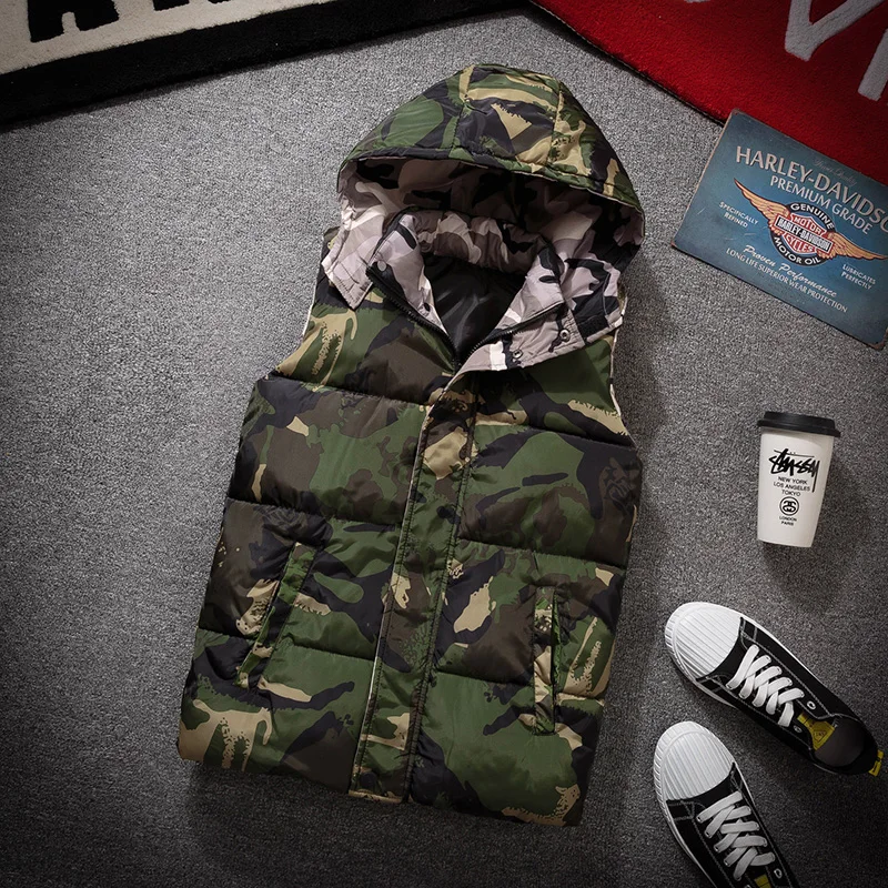 mens camo hooded vest