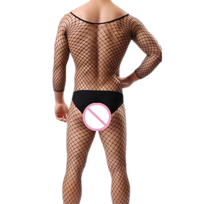 Men Underwear Fetish Gay Crossdress Open Crotch Bodystocking Sexy Male Lingerie Transparent Sleepwear Fishnet Body Stocking