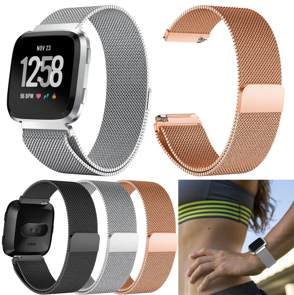Металлический браслет из нержавеющей стали для Fitbit Versa ремешок на запястье Миланская петля магнитный браслет мужской леди размер умные аксессуары