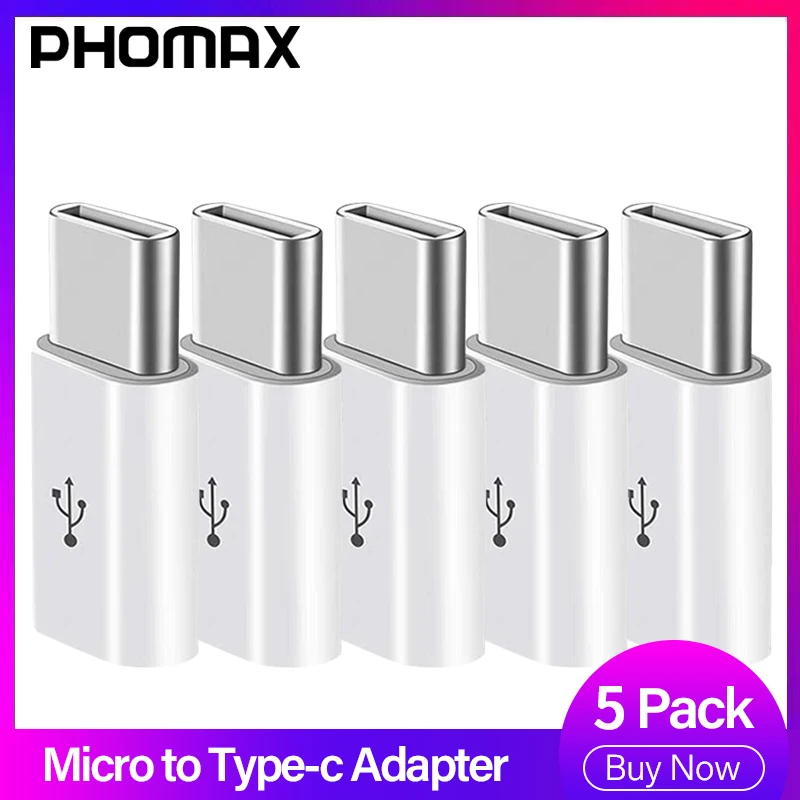 PHOMAX Micro USB Male To type-c 5 Пак usb type C конвертер портативный адаптер для samsung S8 S9 huawei P20 Xiaomi зарядное устройство
